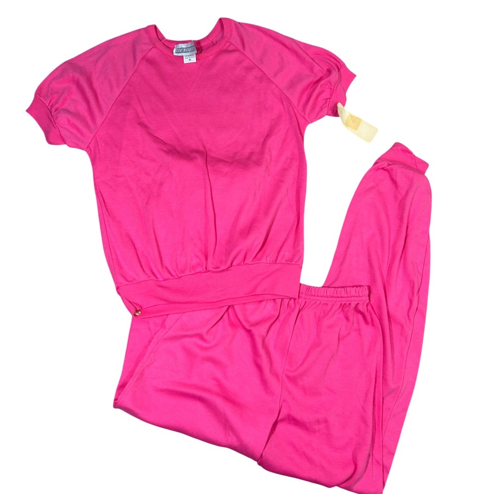 NWT Vintage Mr Rogers Cozy Loungewear Set Bright Pink Sweatshirt Pants Medium